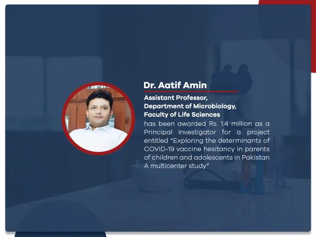 Dr. Aatif Amin from Faculty of Life Sciences, Secured Research grant of Rs. 1.4 M from National Institute of Health (NIH)