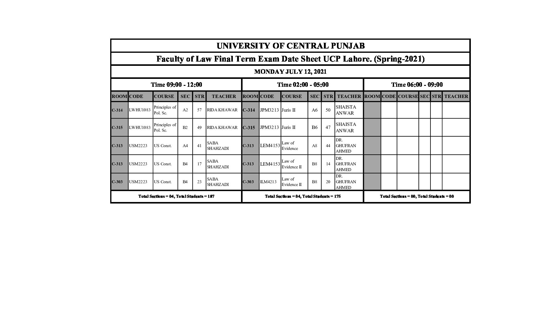 Final Term Folder FOL - Final Term Date Sheet (Tentative-1) - S21 - University of Central ...